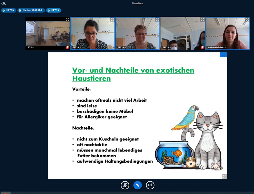 Screenshot eines Videounterrichts im Lerntandem zwischen Erzieherschülern und Oberschülern der DPFA Zwickau