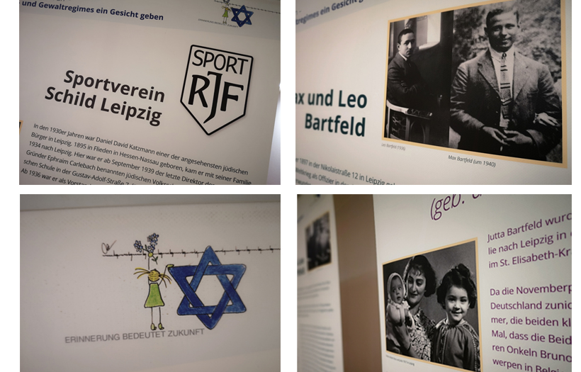 Eine Collage aus vier Einzelbildern zeigt Ausschnitte der Texte. Das Logo des Sportvereins und alte Fotos der Mitglieder.