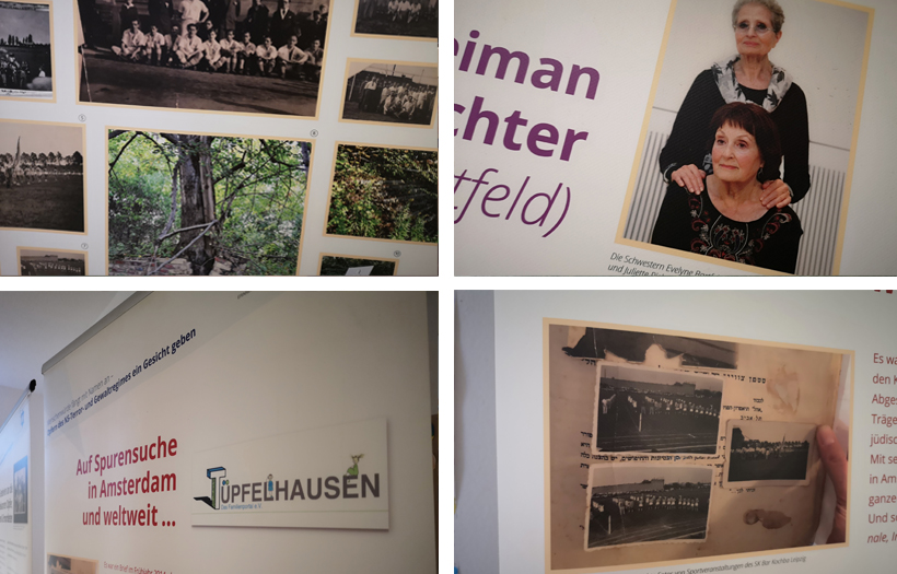 Eine Collage aus vier Einzelbildern zeigt Ausschnitte der Texte. Das Logo des Sportvereins und alte Fotos der Mitglieder.